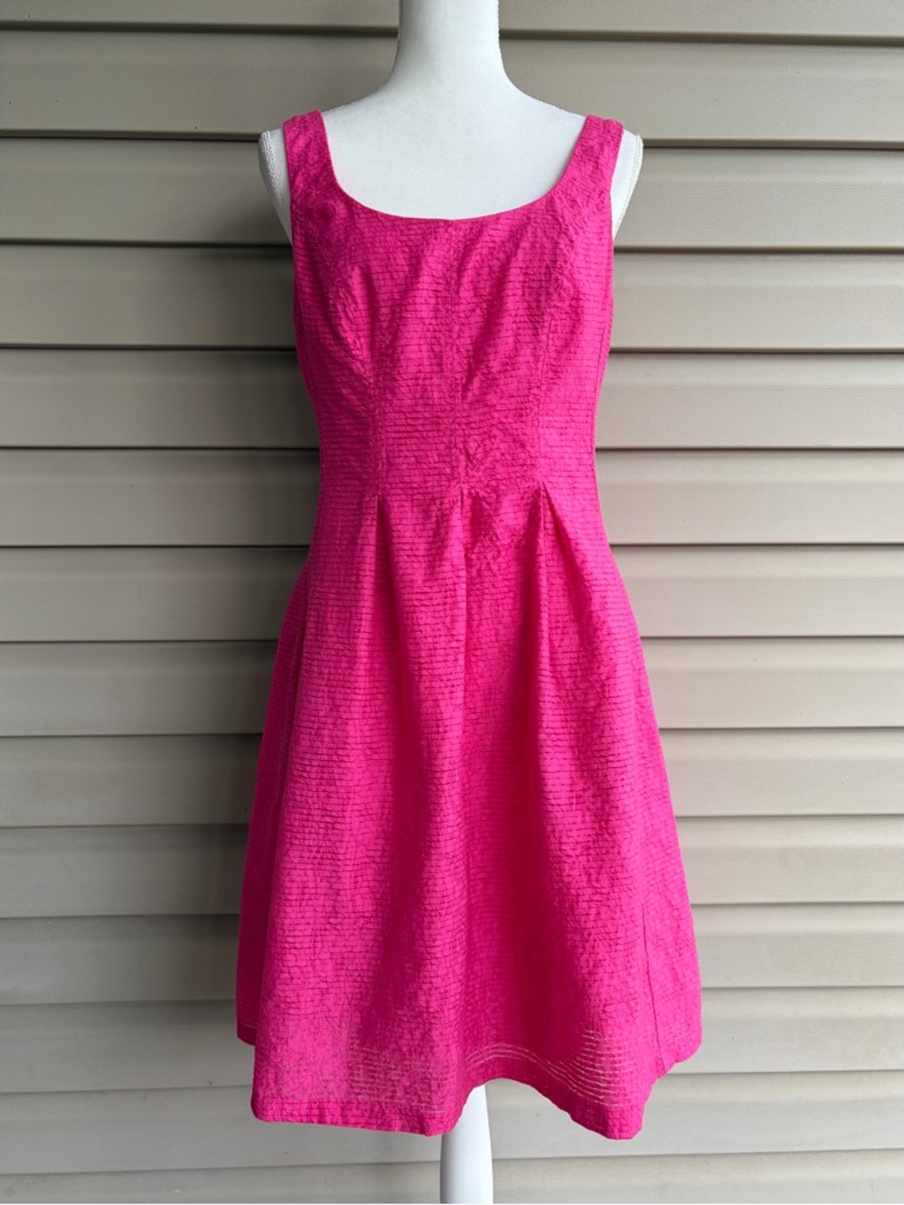 •NINE WEST• Bright Pink Textured Fit & Flare Dress – Size 10